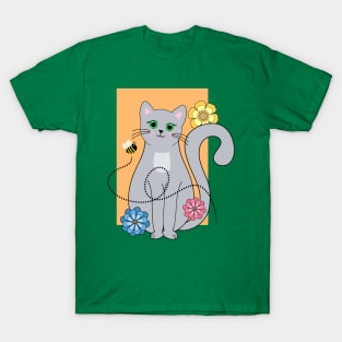 Cat with flowers and a Bee T-Shirt